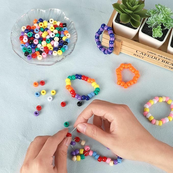6500Pcs Pony Beads for Bracelets Making, Multi-Colored Rainbow Plastic Hair Large Beads for Hair Braids, 27 Colors Kandi Friendship Bracelet Bead Jewelry Making Kits for Craft-CubbioJoy