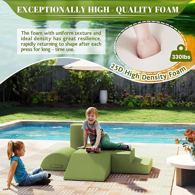 jela Foam Blocks 6Pcs Soft Play Equipment Waterproof Fabric, UV Resistant Toddler Climbing Toys Indoor& Outdoor Soft Play Climbing for Toddlers, Lightweight Climbing Blocks for Babies, Kids (Green)-CubbioJoy