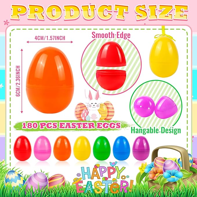 180Pcs Easter Eggs, 2.3" Fillable Bright Colors Plastic Easter Eggs Empty for Easter Hunt, Easter Basket Stuffers, Party Favor, Classroom Prize Supplies ﻿-CubbioJoy