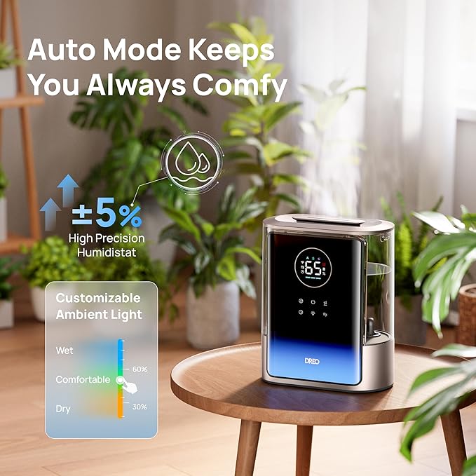 Dreo 8L Smart Humidifiers for Bedroom 600ft², 80H Runtime Warm&Cool Supersized Mist Humidifier for Large Room Indoor, Quiet Whole House humidifier for Baby, Plants, with Alexa/Google, Starlight,HM717S-CubbioJoy