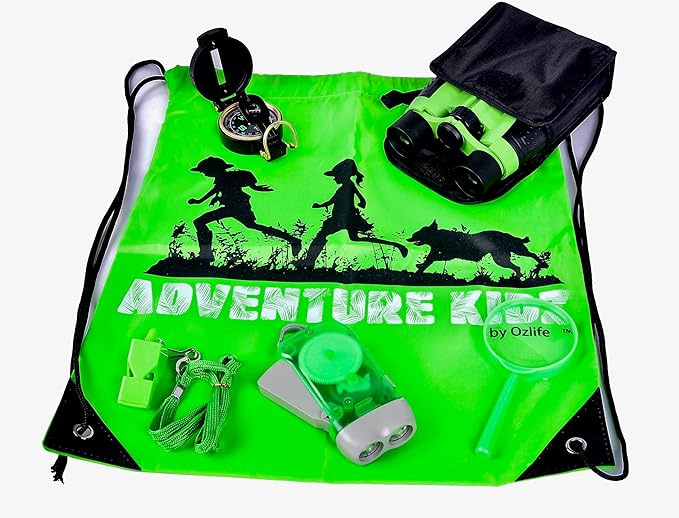 Adventure Kidz Outdoor Exploration Kit, Children’s Binoculars with Case, Flashlight, Compass, Whistle, Magnifying Glass, Backpack. Great Kids Gift Set for Camping, Hiking, STEM and Pretend Play-CubbioJoy