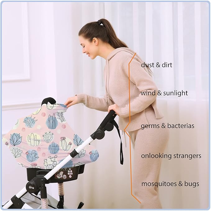 Car Seat Covers for Babies - Multi- use Nursing Carseat Canopy, Breastfeeding Covers, Baby Shower Gifts for Boys and Girls (Cactus)-CubbioJoy