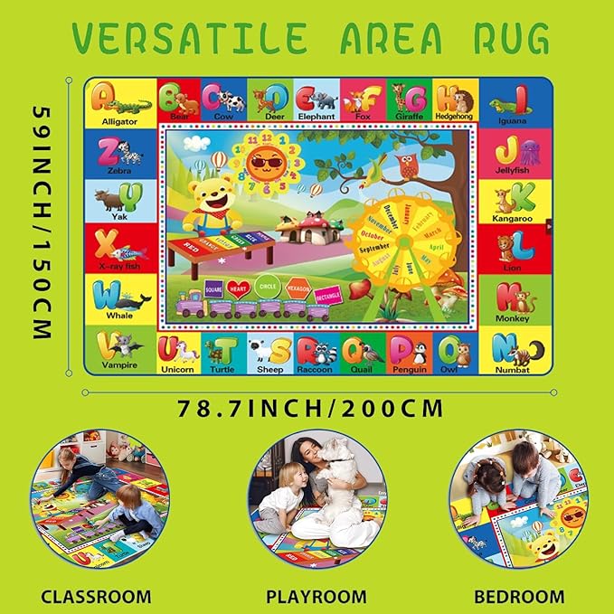 ABC Rug for Kids Room, ABC Mats for Floor Toddlers, Alphabet Play Mat Elementary Preschool Kid's Rugs wtih ABC, Numbers, Animals - (78.7x59 Inches)-CubbioJoy