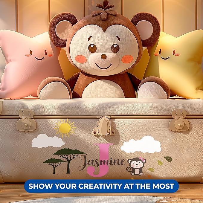 CRYPTONITE Personalized Name Jungle Animals Vinyl Wall Decor I Nursery Wall Decal for Baby Boy & Girl Decoration I Stickers for Kids I Multiple Options for Customization (D. Monkey)-CubbioJoy