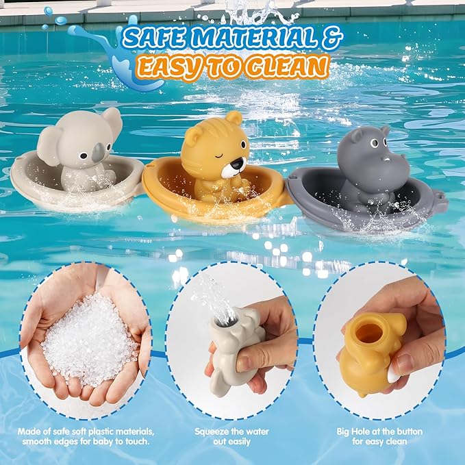 Bath Pool Toys for Toddler, Stacking Toys with 3 Boat 3 Sensory Finger Puppets, Toddler Toys Gifts for 2-4 Year Old Boy Girl, Model B-CubbioJoy