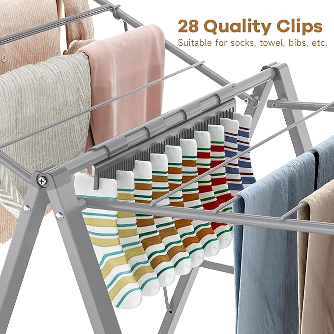 APEXCHASER Drying Rack Clothing, Clothes Drying Rack Foldable, Metal Laundry Drying Rack Collapsible for Sweater Towel Indoor & Outdoor, Height Adjustable Gullwing Clothes Airer, Grey-CubbioJoy