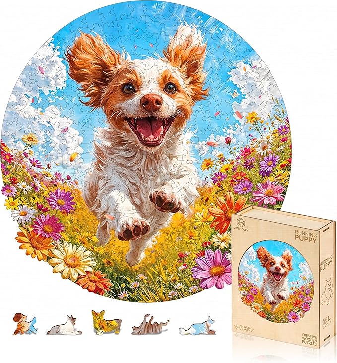 Jigfoxy Wooden Puzzles for Adults, Running Puppy Wood Puzzles Adult, Unique Animal Shape Wooden Jigsaw Puzzles for Adults, Birthday Gifts for Puzzle Lovers, Family, Friend (S-8 * 8.3in-108pcs)-CubbioJoy