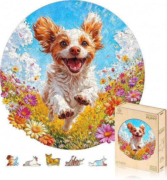 Jigfoxy Wooden Puzzles for Adults, Running Puppy Wood Puzzles Adult, Unique Animal Shape Wooden Jigsaw Puzzles for Adults, Birthday Gifts for Puzzle Lovers, Family, Friend (S-8 * 8.3in-108pcs)-CubbioJoy