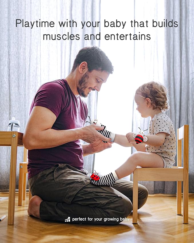 Infinno High Contrast Baby Toys Infant Rattle Socks and Wristband Set, Ideal Baby Sensery Toy Gifts for Newborn 0-12 Months, Perpect Black and White Toys for Boys and Girls As Baby Shower Gifts-CubbioJoy