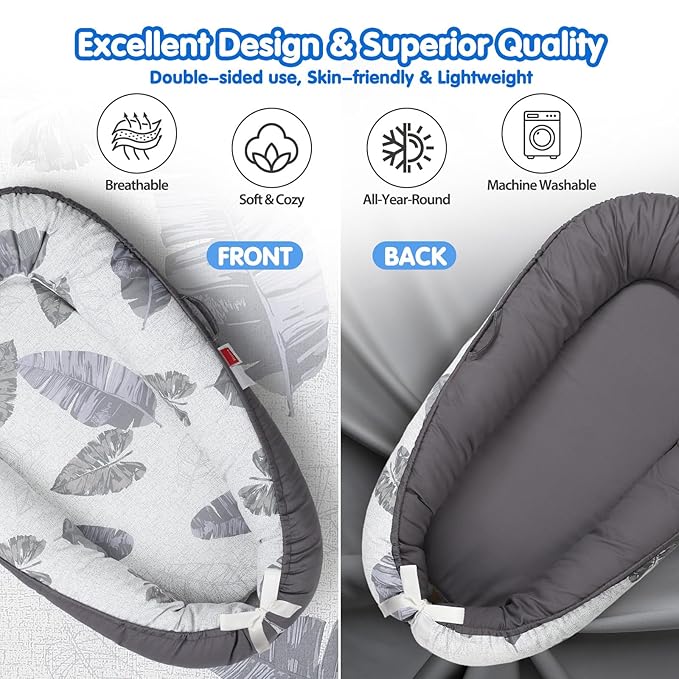 Baby Lounger - Breathable & Soft Baby Nest, Portable and Lightweight Tummy Time Lounger for Home and Travel, Ideal Newborn Babies Essentials Baby Shower Gifts-CubbioJoy