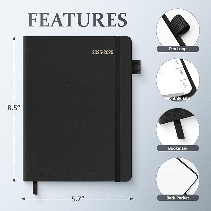 2025-2026 Planner for Women, Lather Weekly & Monthly Organizer, July 2025-June 2026, Hardcover with Gold Foil, Tabs, and Inspirational Pages - Ideal for Professionals, Black-CubbioJoy