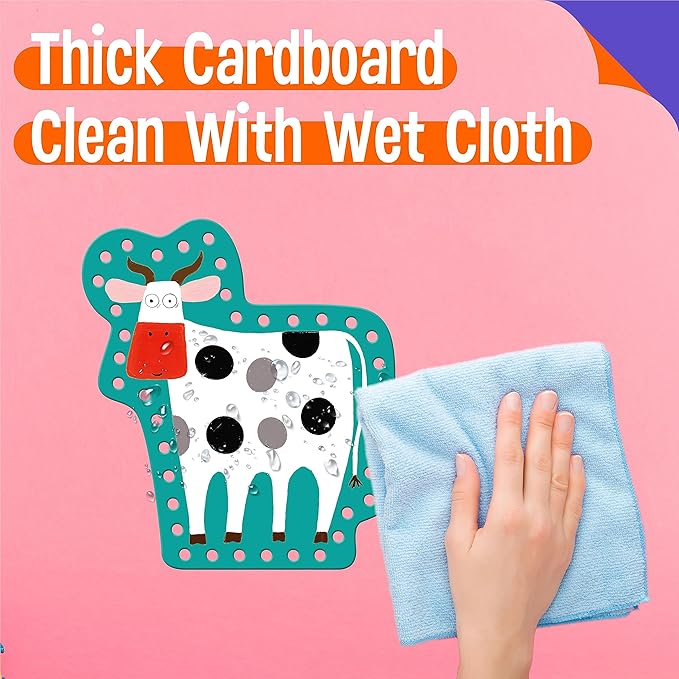 9 Pieces Kids Lacing Cards, Double Sided Sewing Cards in 9 Farm Themed Cards with 9 Colorful Laces, Imagination Development Lacing Toys Games for Children Educational and Learning Activity-CubbioJoy