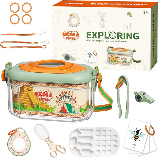 Bug Catcher for Kids Explorer Bug Catching Kit,Magnifying Glass, Tweezers, Whistle & Compass, Learning Guide, Insect Habitat, Outdoor Toys(3 Year +) (Kids Bug Catcher Set)-CubbioJoy