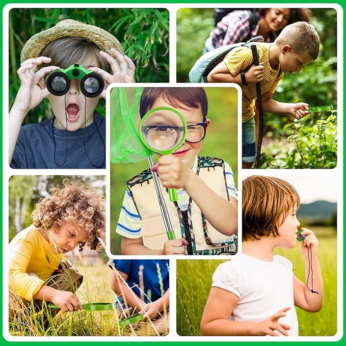 INNOCHEER Kids Explorer Kit & Bug Catcher Kit & Safari Costume Kit, Outdoor Exploration Set with Hat, Vest, Butterfly Net and Bugs Book for Boys Girls 3-12 Years Old (Camouflage Green)-CubbioJoy