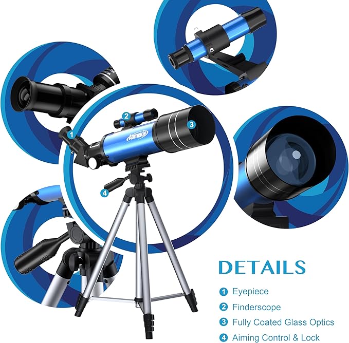 AOMEKIE 40070 Telescopes for Astronomy Beginners and Adults 70mm Astronomical Telescopes with Adjustable Tripod K6/25 Eyepieces Phone Adapter-CubbioJoy