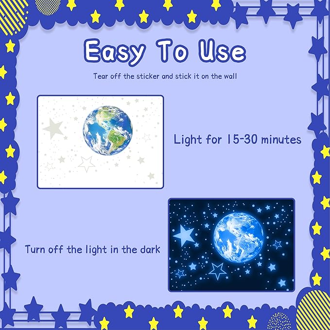 965 PCS Glow in The Dark Stars and Earth for Ceiling, Luminous Stars and Planet Wall Decals, Kids Room Decor, Glowing Galaxy Wall Stickers for Nursery Decorations (Blue)-CubbioJoy