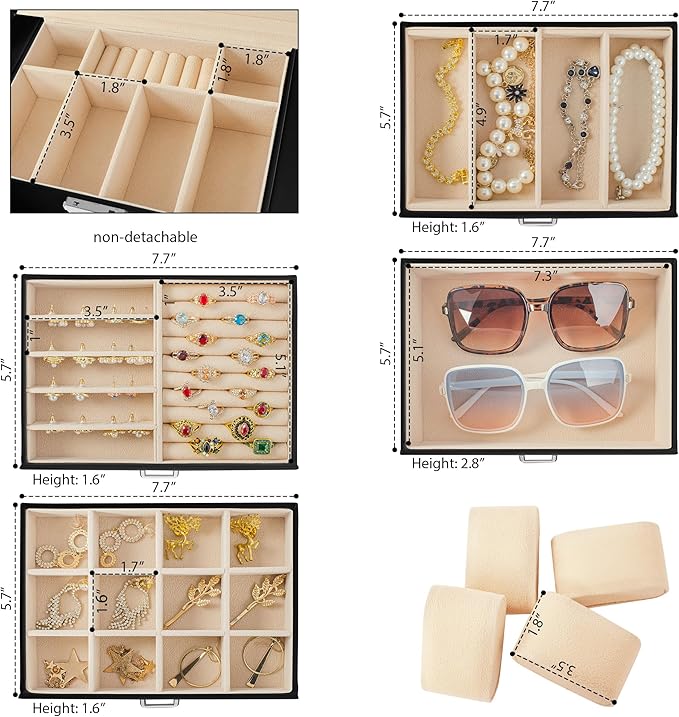 AKOZLIN 5-Tier Jewelry Box Lockable Leather Jewelry Storage Case with 4 Drawers for Women Girls Ring Necklace Earring Bracelet Watches Holder Organizer with Mirror-CubbioJoy