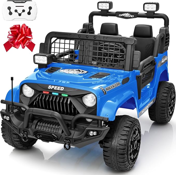 2 Seater Ride On Car Truck with Remote Control XL, Kids 24V Battery Powered Electric Vihicle w/21 in Seat, 3 Speeds, 2WD/4WD Switichable, Shock Absorbers,Bluetooth, Flower, Gift Choice-CubbioJoy