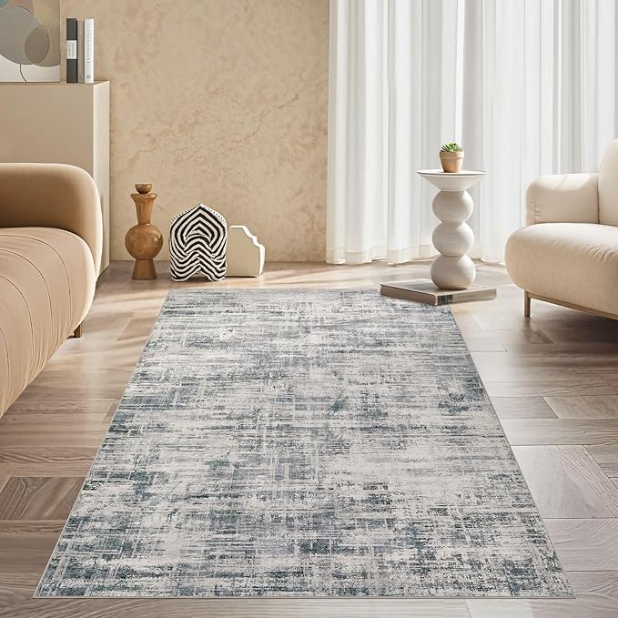 Area Rug for Living Room: 3x5 Washable Neutral Abstract Modern Soft Rugs Non Slip Indoor Floor Stain Resistant Carpet for Bedroom Dining Room Office Nursery - Gray-CubbioJoy