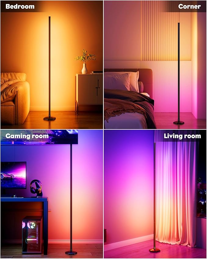 2PCS Smart RGB LED Corner Floor Lamp with App and Remote Control, 65" Color Changing Standing Lamp with Music Sync and 16 Million DIY Colors, Modern Floor Lamps for Bedroom Living Room Gaming Rooms-CubbioJoy