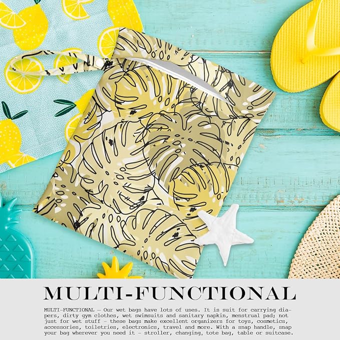 Wet Bag, Wet Dry Bag, Wet Bag for Swimsuit, Travel, Beach, Pool, Diapers, Dirty Yoga Gym Clothes, Makeup Bag, Waterproof Tropical Palm Leaves Decor Jungle Palm Leaf Favors-CubbioJoy