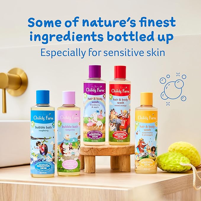 Childs Farm, Kids Hair & Body Wash for Dry, Sensitive Skin, Blackberry & Organic Apple, Gently Cleanses, Vegan, Cruelty-Free, 8.4 Fl Oz-CubbioJoy