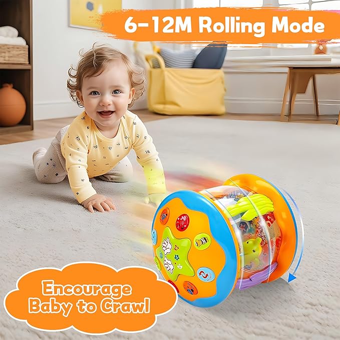 Baby Toys 6 to 12 Months - Musical Rotating Light Up Infant Toys, Early Learning Toys Baby Crawling Drum Toy, Tummy Time Educational Sensory Baby Girl Gifts for Toddlers 1 2 3 Years Old-CubbioJoy