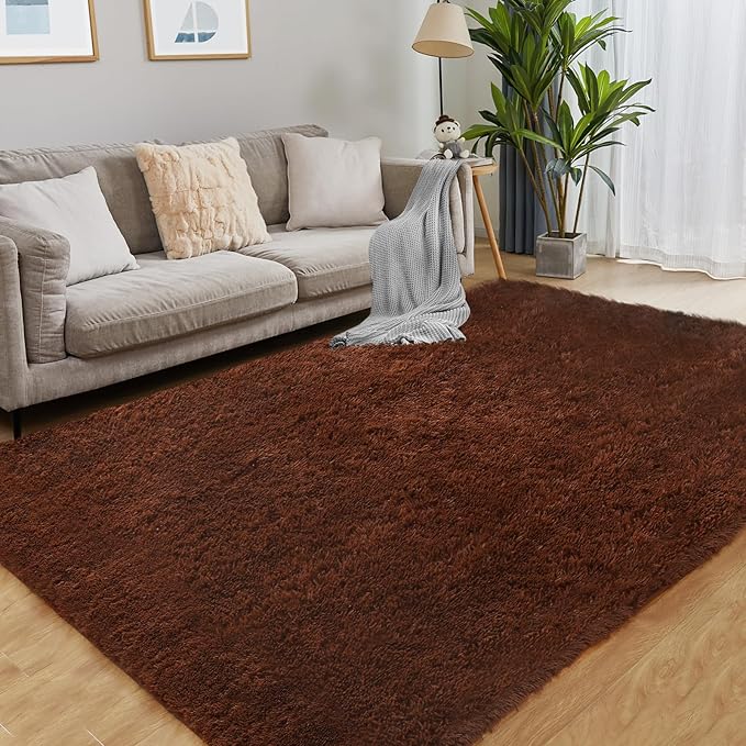 Area Rugs 8x10, Fluffy Rugs for Living Room, Ultra Soft Rugs for Bedroom, Non-Slip Indoor Carpet for Nursery, Kids Room, Playroom, Home Decor, Brown-CubbioJoy