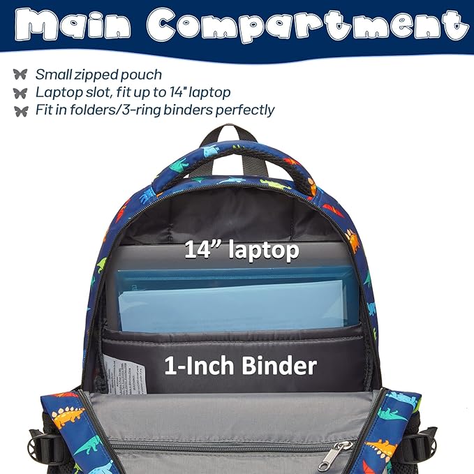 BLUEFAIRY Kids Backpack for Boys Elementary Primary Middle School Bags Back to School Bookbags Gifts Large Compartment with Tablet Sleeve Mochilas para niños 17" Dinosaur Navy Blue-CubbioJoy