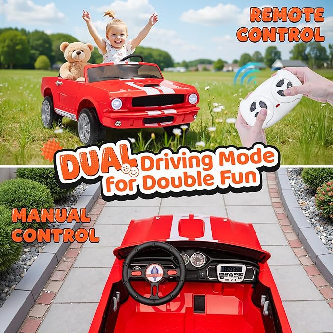 24V 2 Seater Ride on Toys, Licensed Shelby Cobra Kids Power Car Wheeler Ride On Toy w/ 2WD/4WD Switchable, Remote Control, 19" Spacious Seat, 4 Spring Suspension, Music, Bluetooth-CubbioJoy