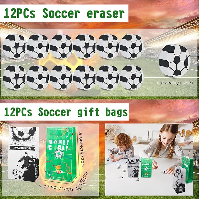 158Pcs Soccer Party Favors - Bags, Whistles, Balls, Slap Bracelets, Keychains, Stickers, Tattoos for Party Goodie Bags-CubbioJoy