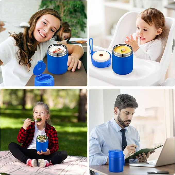 17oz Soup Thermo for Hot Food Kids,Insulated Food Jar with Spoon,Thermo Hot Food Lunch Container,Wide Mouth Leakproof Stainless Steel Lunch Box for School(Blue)-CubbioJoy