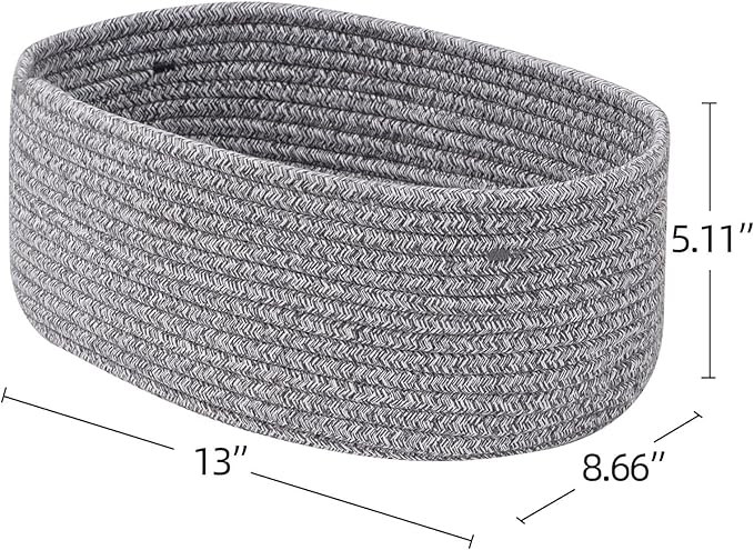 Baskets to Store Organize Household Items/Cute Basket&Bin for Shelf Storage Woven Rope Basket for Living Room, Bedroom,Play room/13x8.66x5.11’’ Cotton Rope,Durable&Stylish,Oval 3 Packs Gray-CubbioJoy