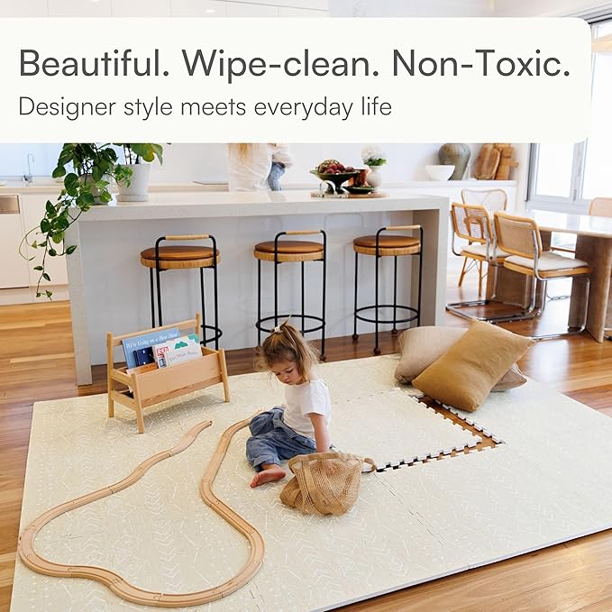 Baby Play Mat for Floor – 6x8ft Beige | Soft Non Toxic Premium EVA Foam Tiles for Tummy Time, Crawling & Playroom – Waterproof Interlocking Floor Mat for Babies & Toddlers by Lillefolk (12 Tiles)-CubbioJoy