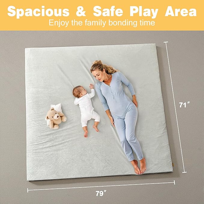 79" ×71" Padded Baby Play Mat for Floor, 1.2" Thick Memory Foam Mat with Machine Washable Cover, Soft Tummy Time Crawling Playmat with Non-Slip Bottom, Fits 79" x71" Playpens-CubbioJoy