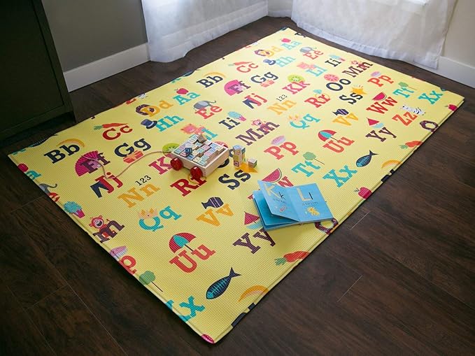 Baby Care Play Mat (Large, Playful - Letters and Numbers) 82'' x 55'' Original One-Piece Reversible Rollable Waterproof Play Mat for Infants, Babies, Toddler, and Kids-CubbioJoy