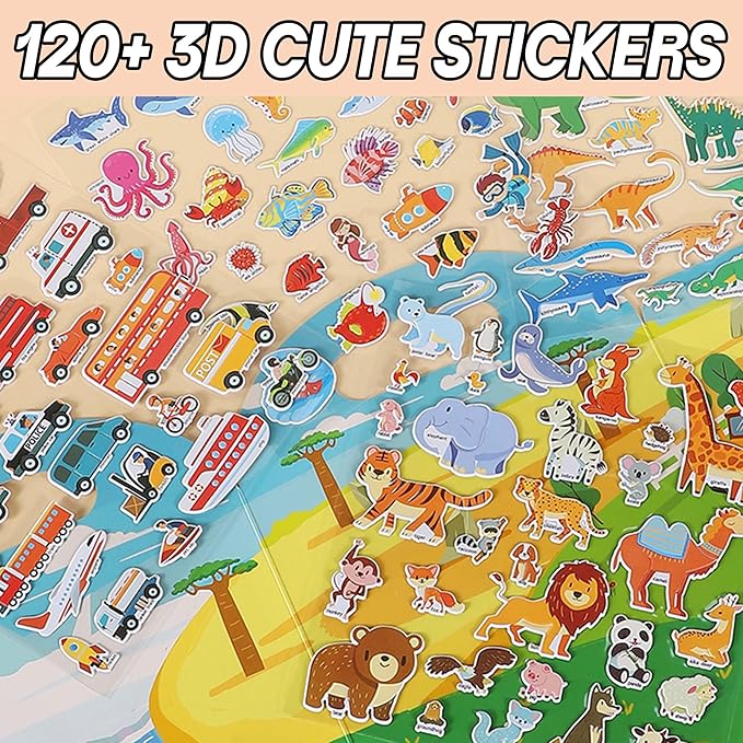4 Sets Sticker Books for Toddlers 2-4 Years, 122 Pcs Puffy Stickers for Kids, 3D Sticker Books for Toddlers 1-3, Toddler Airplane Travel Essentials for Kids-CubbioJoy