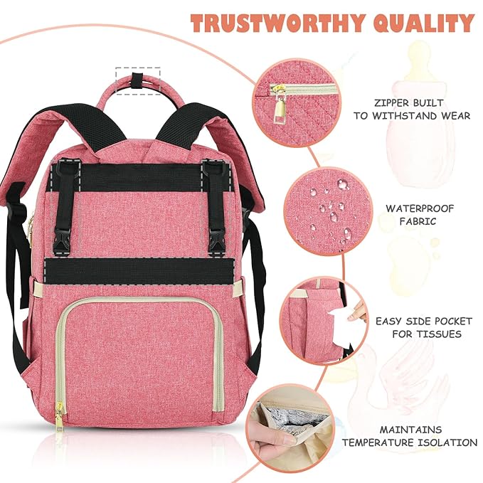 Baby Diaper Bag Backpack, Travel Diaper Bags for Babys Girl Boy Large Capacity Baby Bag Backpack for Women Pink-CubbioJoy