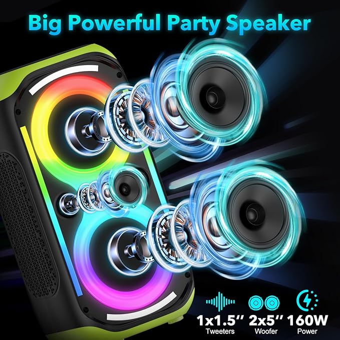 Bluetooth Speaker 160W Loud Wireless Boombox Portable Big Powerful Deep Bass Sound TWS Large Outdoor Home Party Speakers with Subwoofer LED Lights-CubbioJoy