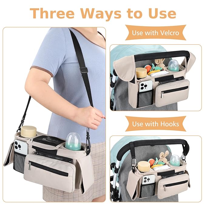 Accmor Universal Stroller Organizer with Insulated Cup Holder Detachable Phone Bag and Shoulder Strap,Stroller Bag Caddy Organizer Fits for Uppababy, Baby Jogger, Britax Strollers-CubbioJoy