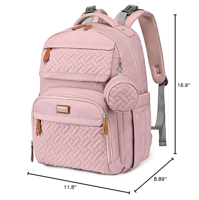 BabbleRoo Diaper Bag Backpack, Travel Backpack with Changing Pad, Pacifier Case & Stroller Straps, Multifunction, Waterproof, Unisex – Pink-CubbioJoy