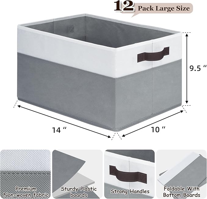 Criusia 12 Pack Large Storage Baskets for Shelves | Fabric Closet Organizers and Storage Bins with Handles for Home Organization | Decorative Collapsible Basket for Organizing Clothes Toy Nursery-CubbioJoy