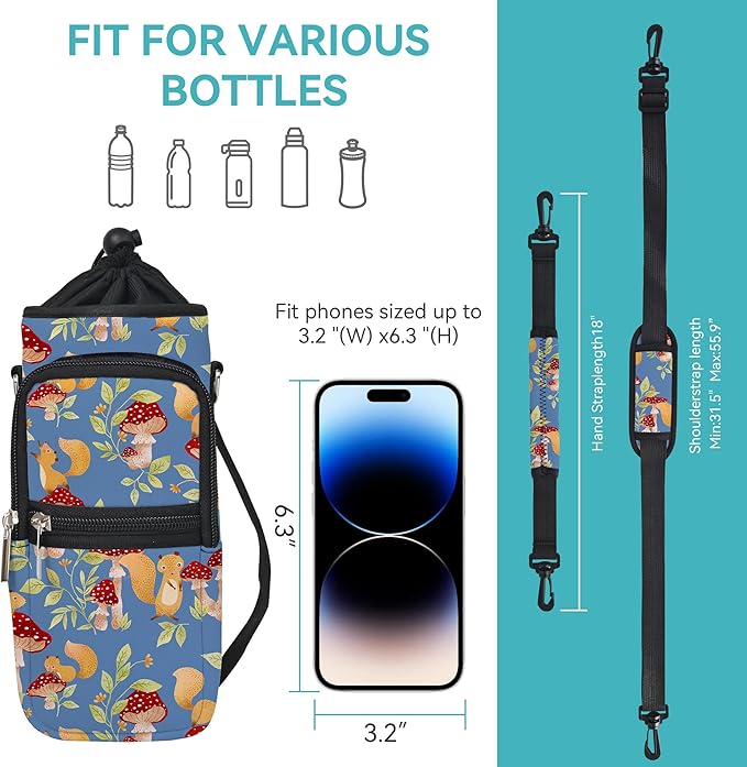 25/32/40/64oz Water Bottle Bag Holder Carrier-Insulated Crossbody Sling Case Sleeve with Strap & Pockets for Men Women Gym Cycling Travel Walking Hiking Camping-CubbioJoy