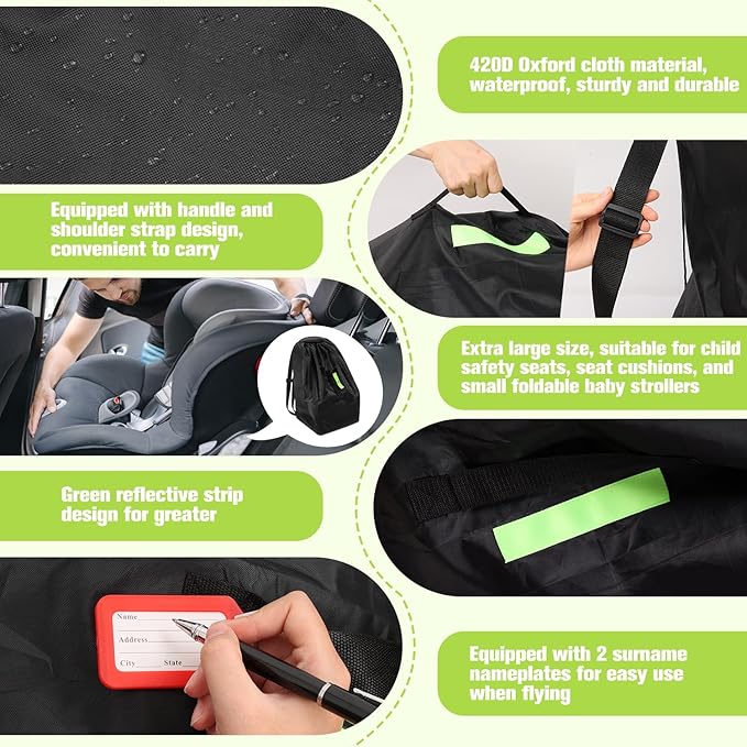 Car Seat Bags For Airplane Travel, Durable Carseat Cover For Air Travel Car Seat Travel Bag with Shoulder Straps and 2pcs Luggage Tags For Airplane-CubbioJoy