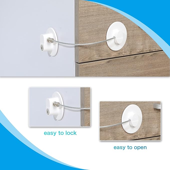 8 Pieces Refrigerator Locks for Children Adults with 10 Keys, Fridge Lock, Freezer Door Safety Cabinet Lock and Child Safety Cabinet Locks with Strong Adhesive (White)-CubbioJoy