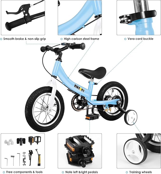 Balance Bike 2 in 1,The Dual Use of a Kids Balance Bike and Toddler Bike, for 2 3 4 5 6 7 Years Old -12 14 16 Inches with Training Theory, Brake, Pedal-CubbioJoy