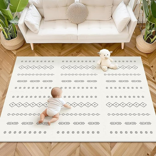 Baby Foam Play Mat, PIGLOG 72x48 Baby Crawling Mat, Floor Mats for Kids for Infants with Interlocking Tiles, Toddler Playmats for Indoor and Outdoor, Easy to Clean Playroom Mats, (Symbol+Bohemia)-CubbioJoy