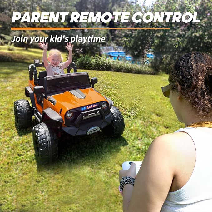 24V 9Ah Ride on Toy for Big Kids, 4WD 2 Seater Ride on Car Truck with Remote Control, 4x200W Motor - Orange-CubbioJoy