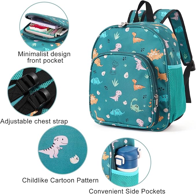 CLUCI Kids Backpack for Boys Girls Toddler Backpack for Preschool Kindergarten Child Cute Daycare Bookbag Travel Green Dinosaur-CubbioJoy