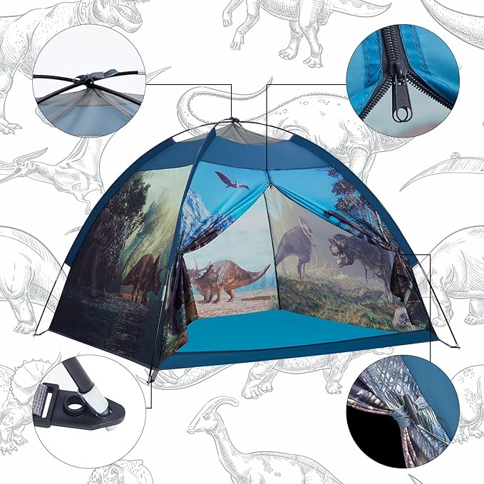 Dinosaur Kids Play Tent-61”x61”x45”Realistic Dinosaur Kids Tent Indoor & Outdoor, Pop Up Play House for Kid, Boys & Girls Age 3-12-CubbioJoy
